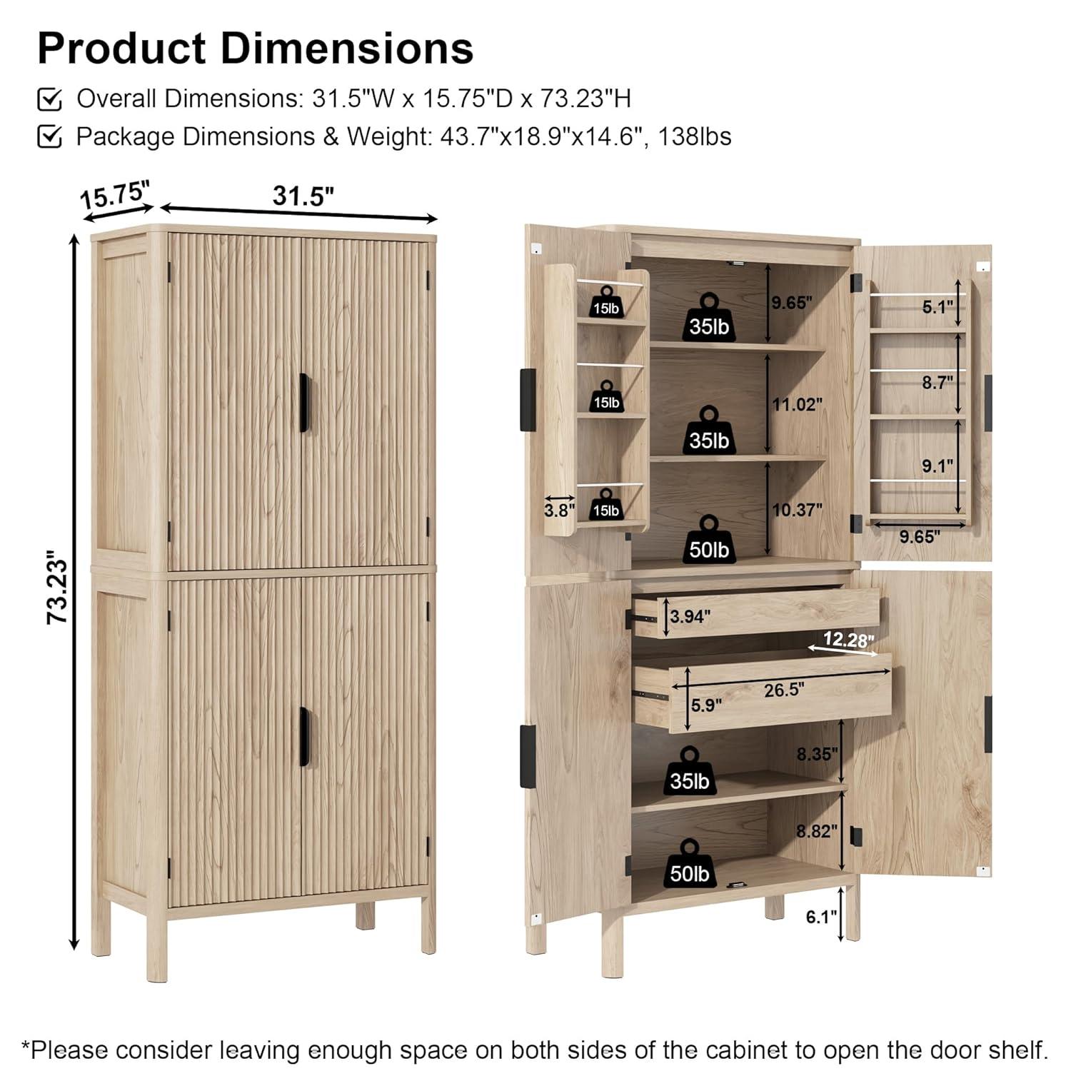 Latitude Run® HOMCOM 41" Modern Kitchen Pantry Freestanding Storage Cabinet With Double Doors Adjustable Shelves For Living Room - White