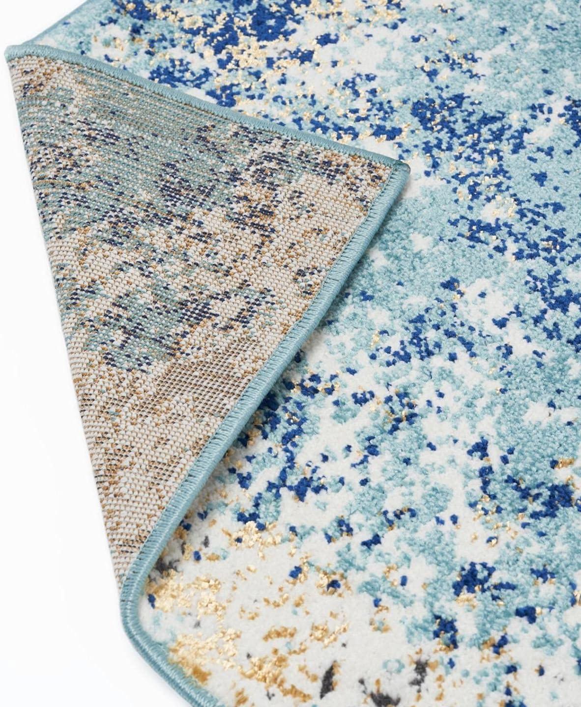 Abstract Splatter Blue and Gold 8' x 10' Synthetic Area Rug