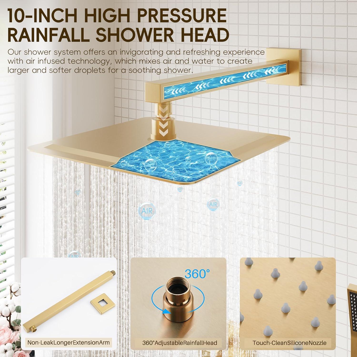 HOMGOO HG-6208BG Complete Shower System,Shower Faucet Set with 10" Rain Shower head and Handheld Shower Head Set