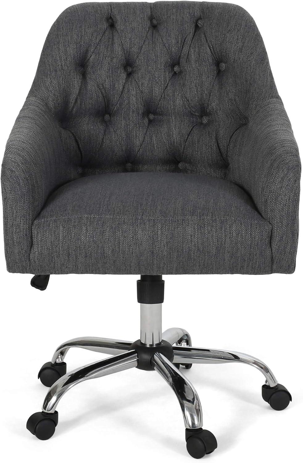 Charcoal Fabric Tufted Swivel Office Chair with Silver Chrome Base