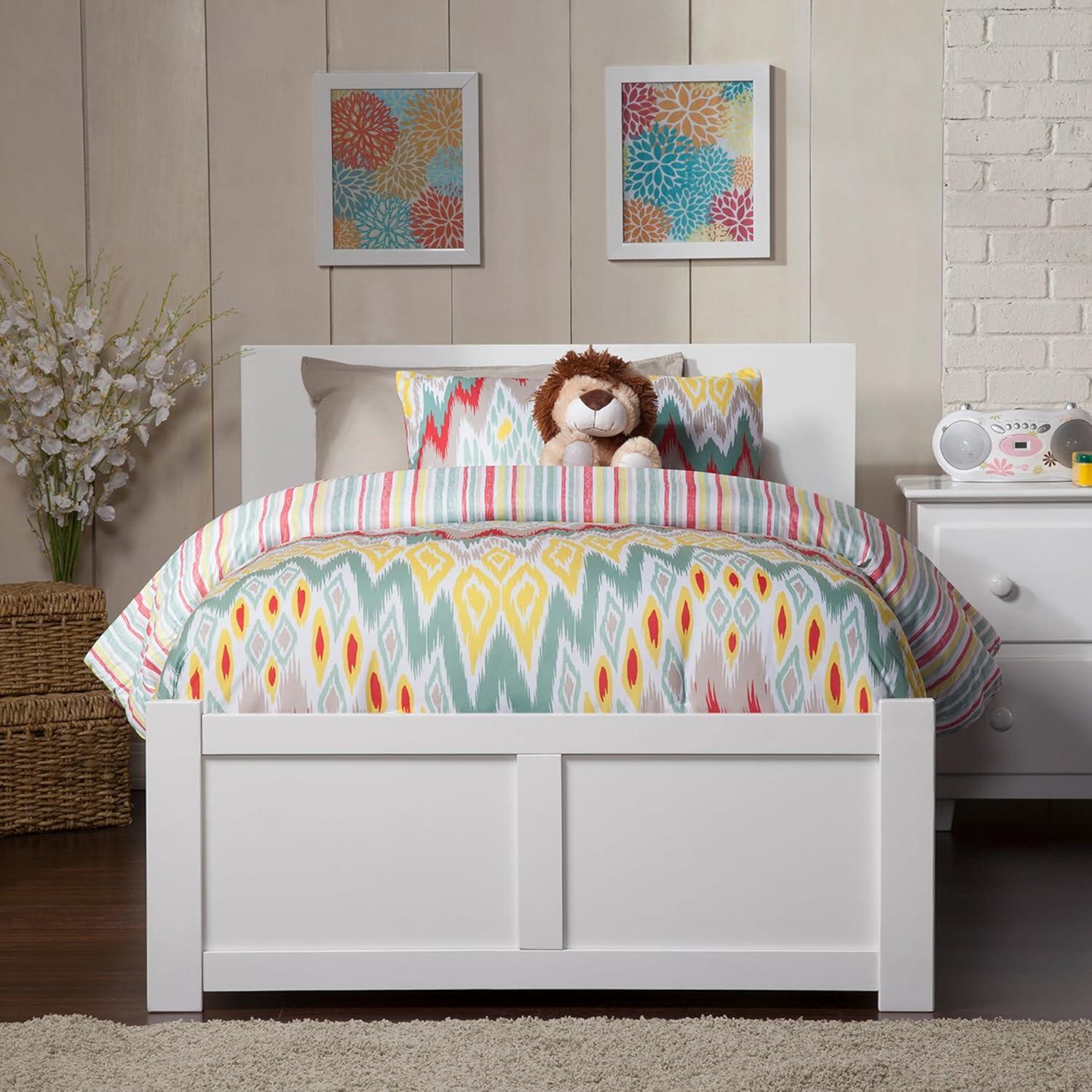 Orlando Twin Extra Long Bed with Footboard and Twin Extra Long Trundle in White