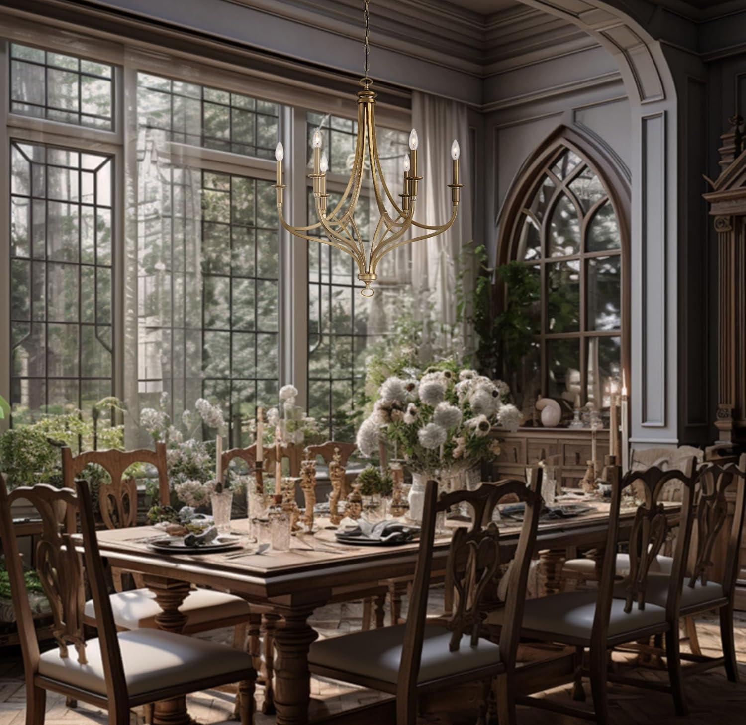 Minka Lavery Brushed Honey Gold Chandelier 28" Wide Modern 6-Light Fixture for Dining Room House Foyer Kitchen Entryway Bedroom