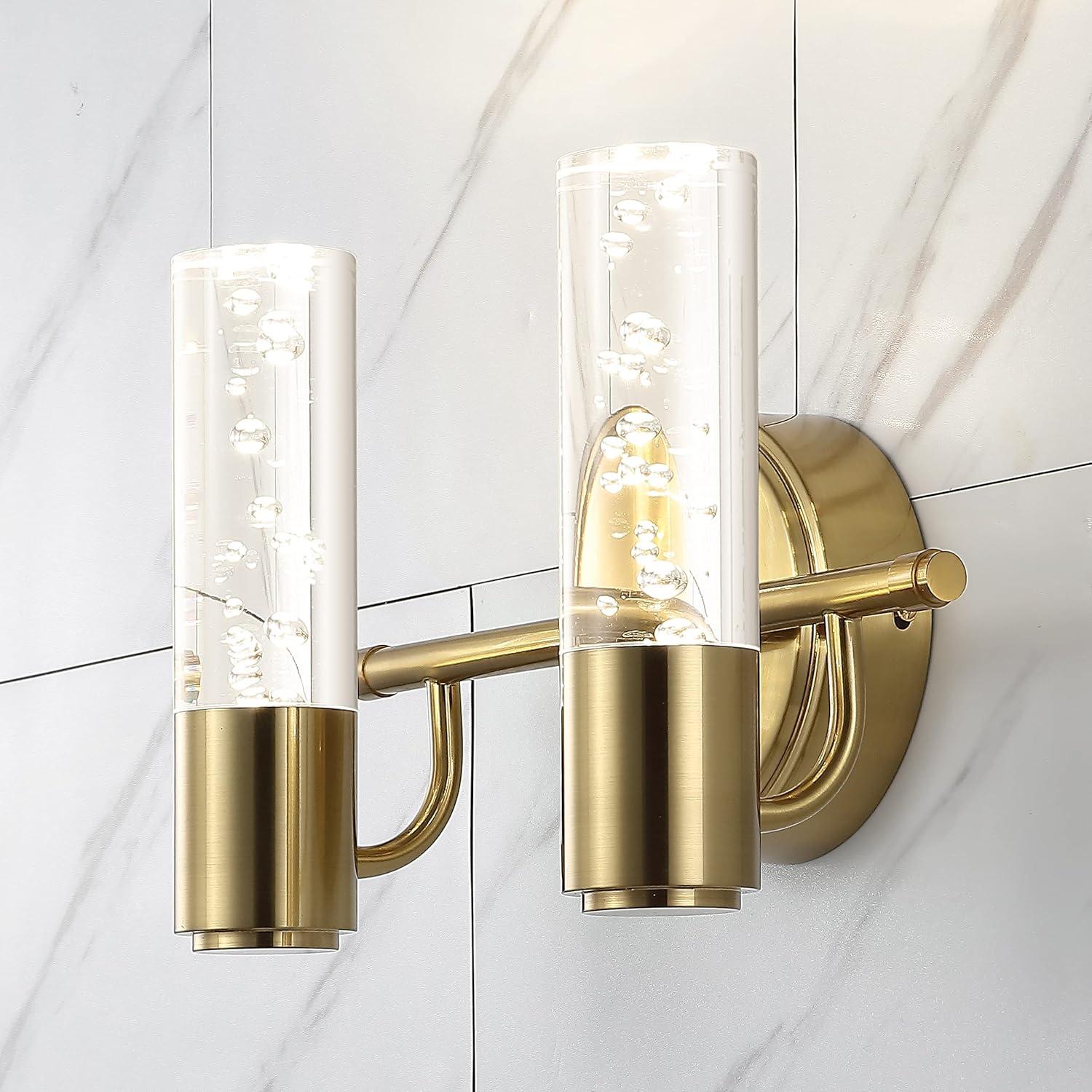 10.75" 2-Light Bolha Minimalist Bubble Acrylic/Iron Wall Sconce Light Brass/Gold - JONATHAN Y: ETL Listed, Modern Vanity Fixture