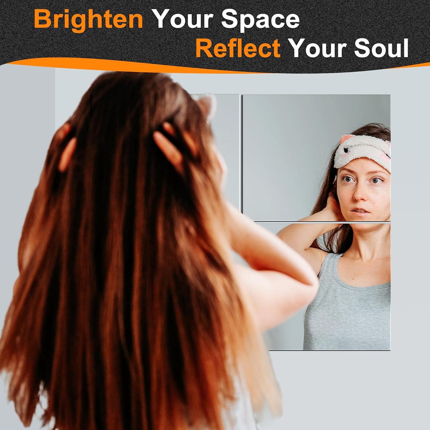 Delma Glass Full Length Wall Mirror Tiles, 14'' x 12'' 4PCS, Frameless Body Tiles for Bedroom, Mounted Home Gym, Door