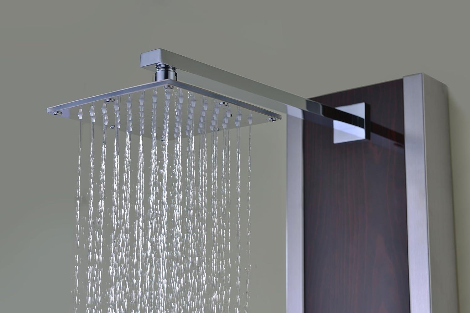 ANZZI Monsoon Series Mahogany Style Deco-Glass 4-Jetted Full Body Shower Panel Tower With Heavy Rain Swiveling Shower Head And Spray Wand