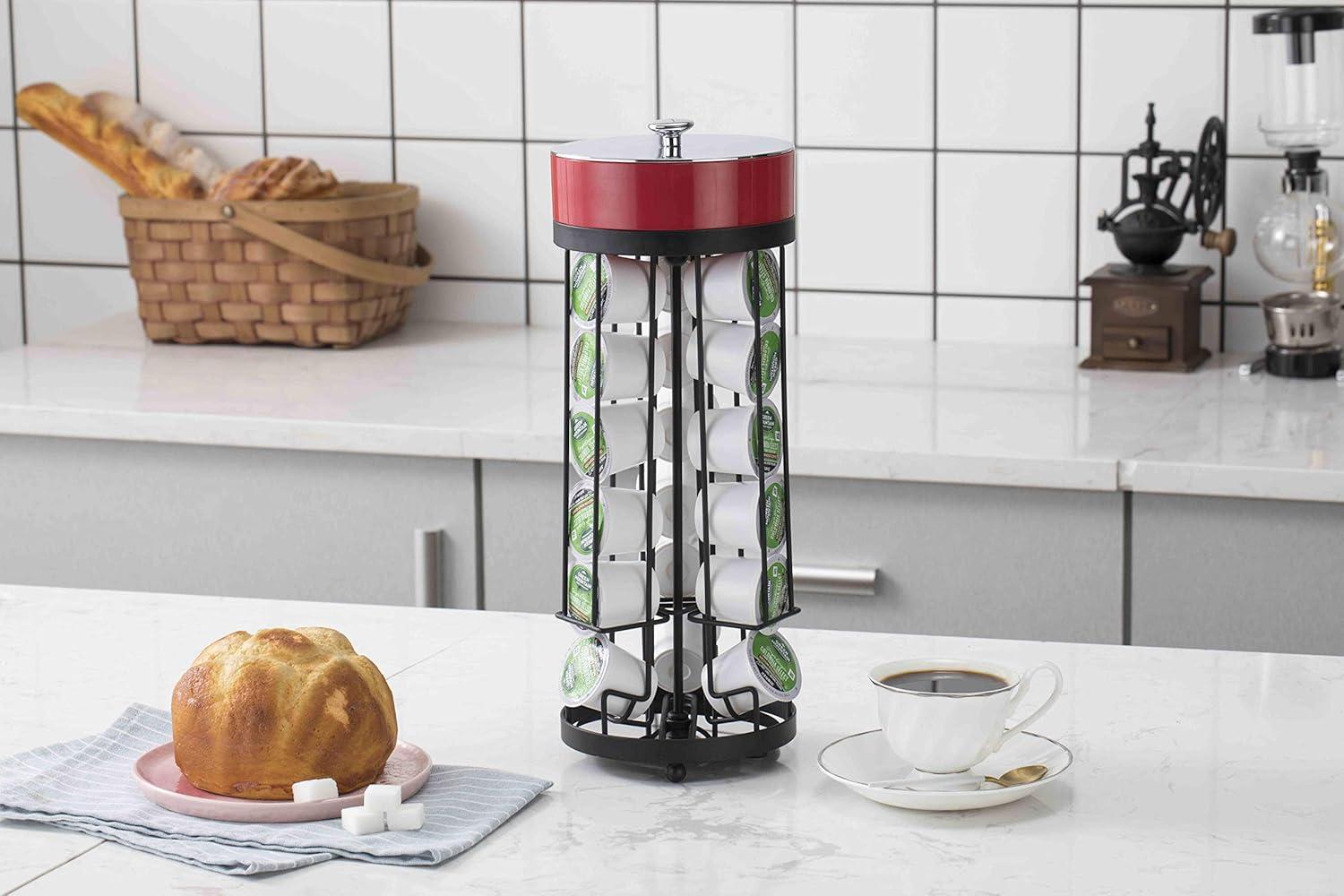 Black and Red Metal Coffee Pod Storage Carousel with Removable Sugar Box