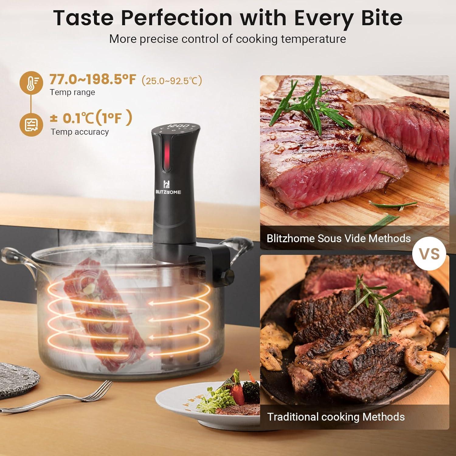 BlitzHome 1100W Sous Vide Cooker with Temperature Setting, Timer, Breath Light Reminder Function