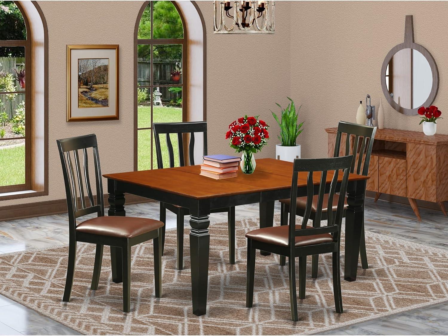 WEAN5-BCH-W East West Furniture 5 Piece Kitchen Table Set- a Dining Table and 4 Chairs, Black & Cherry(Seat Type Options) WEAN5-BCH-LC