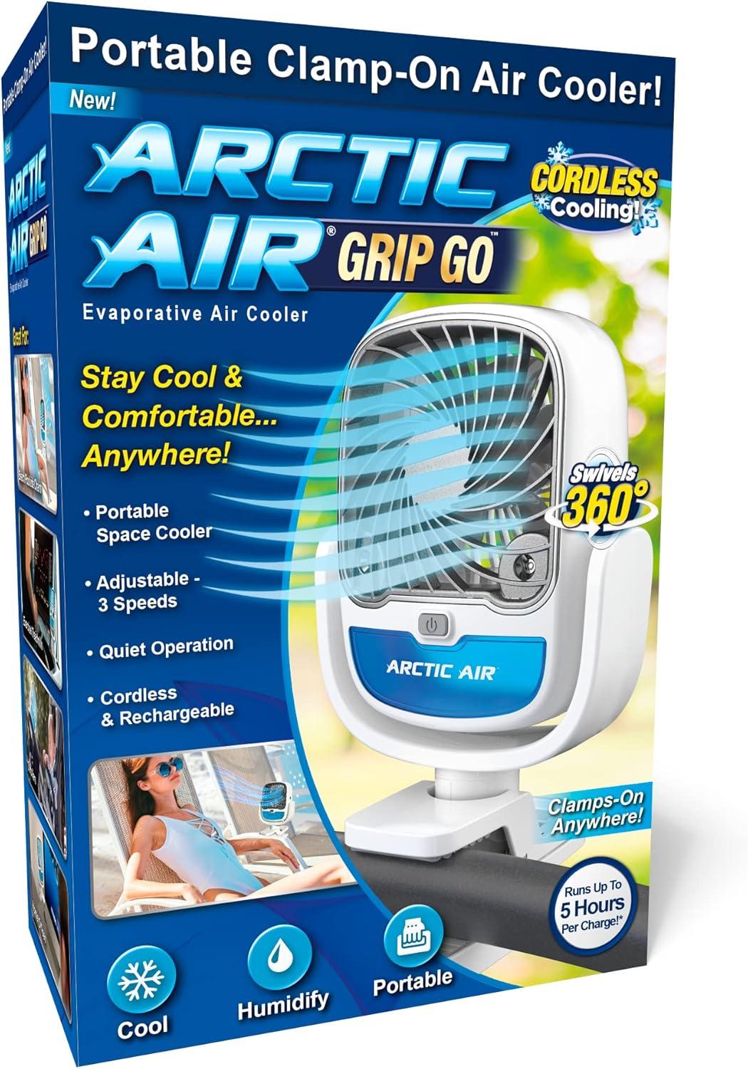 Arctic Air Grip Go Portable Evaporative Air Cooler, Rechargeable Cooling Fan, Clamp-on Space Cooler