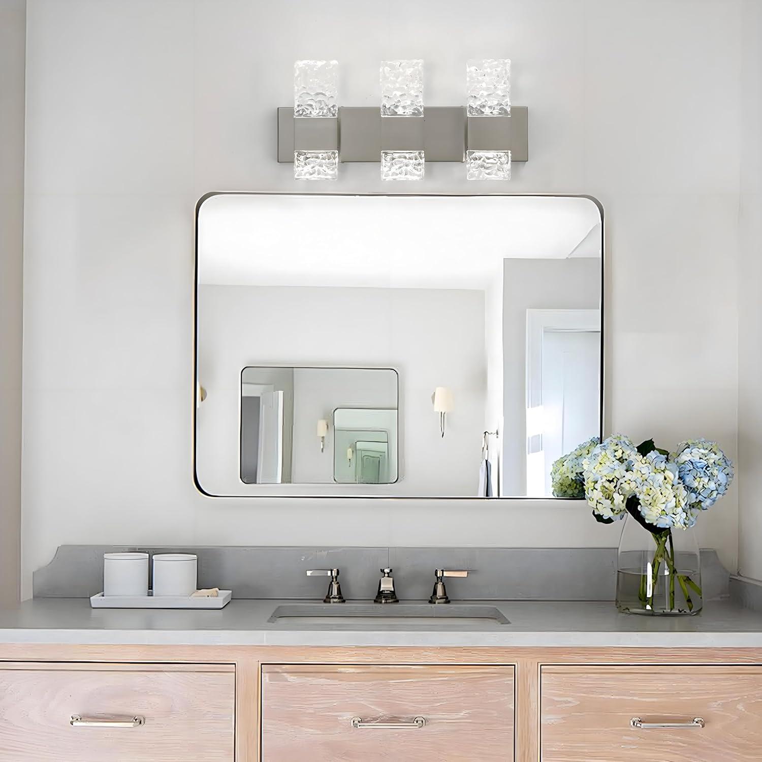 Modern Bathroom Vanity Light fixtures Over Mirror Brushed Nickel Crystal LED Bathroom Lighting fixtures 3 Lights 6000K