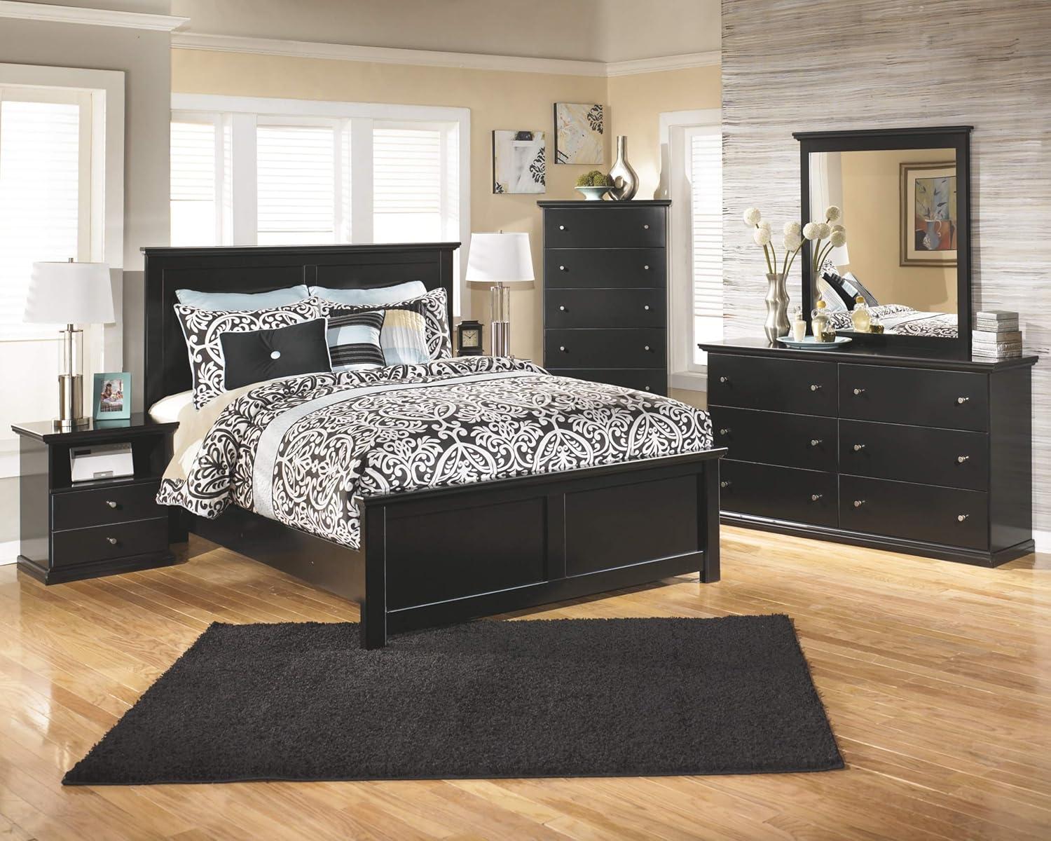 Black Contemporary 2-Drawer Nightstand with Pewter Knobs