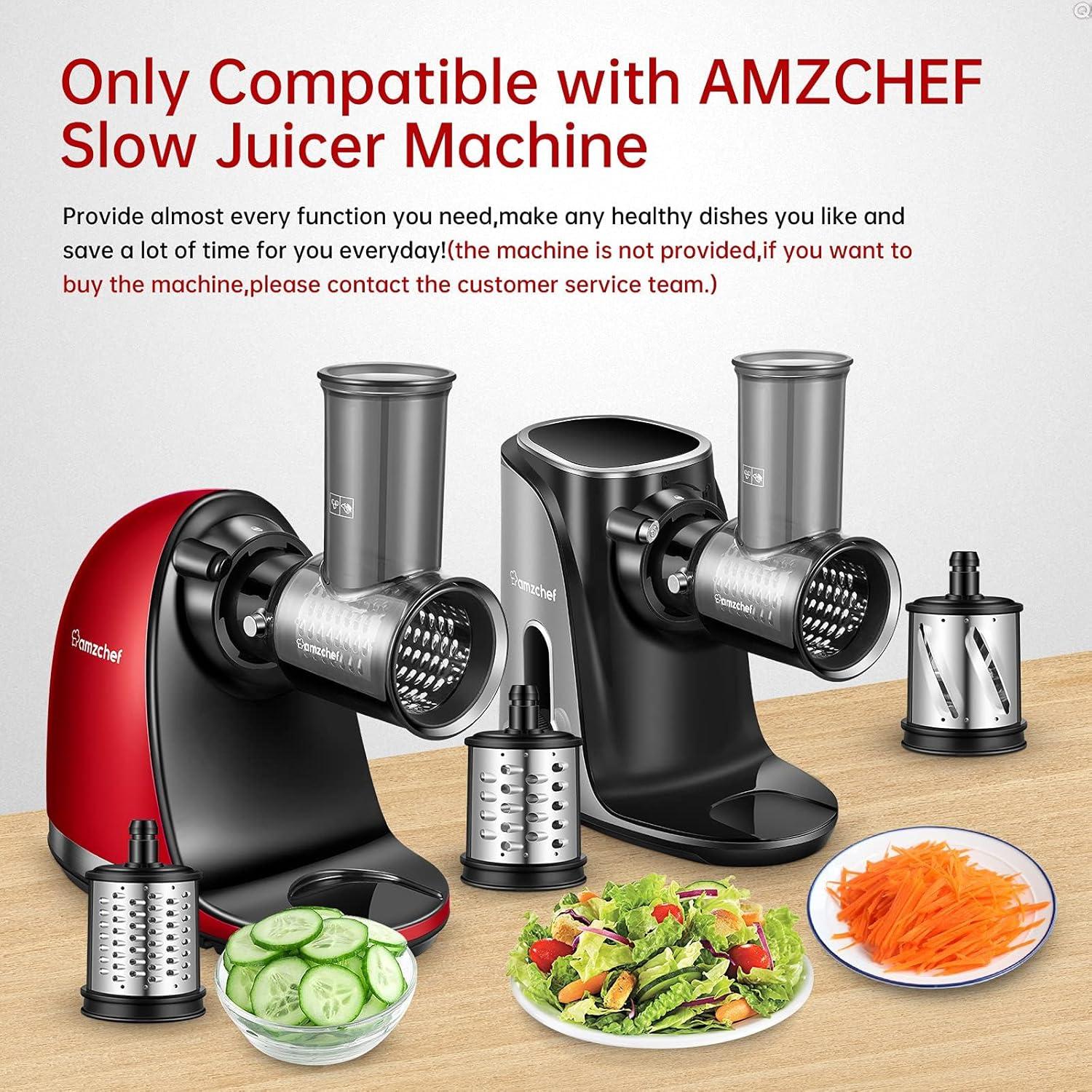 Slicer Shredder Attachments for AMZCHEF Slow Masticating Juicer ZM1501&GM3001 Rotary Cheese Grater Mandoline Vegetable Slicer for Fruit,Vegetables,Nuts with 3 Interchangeable Blades (Stainless Steel)