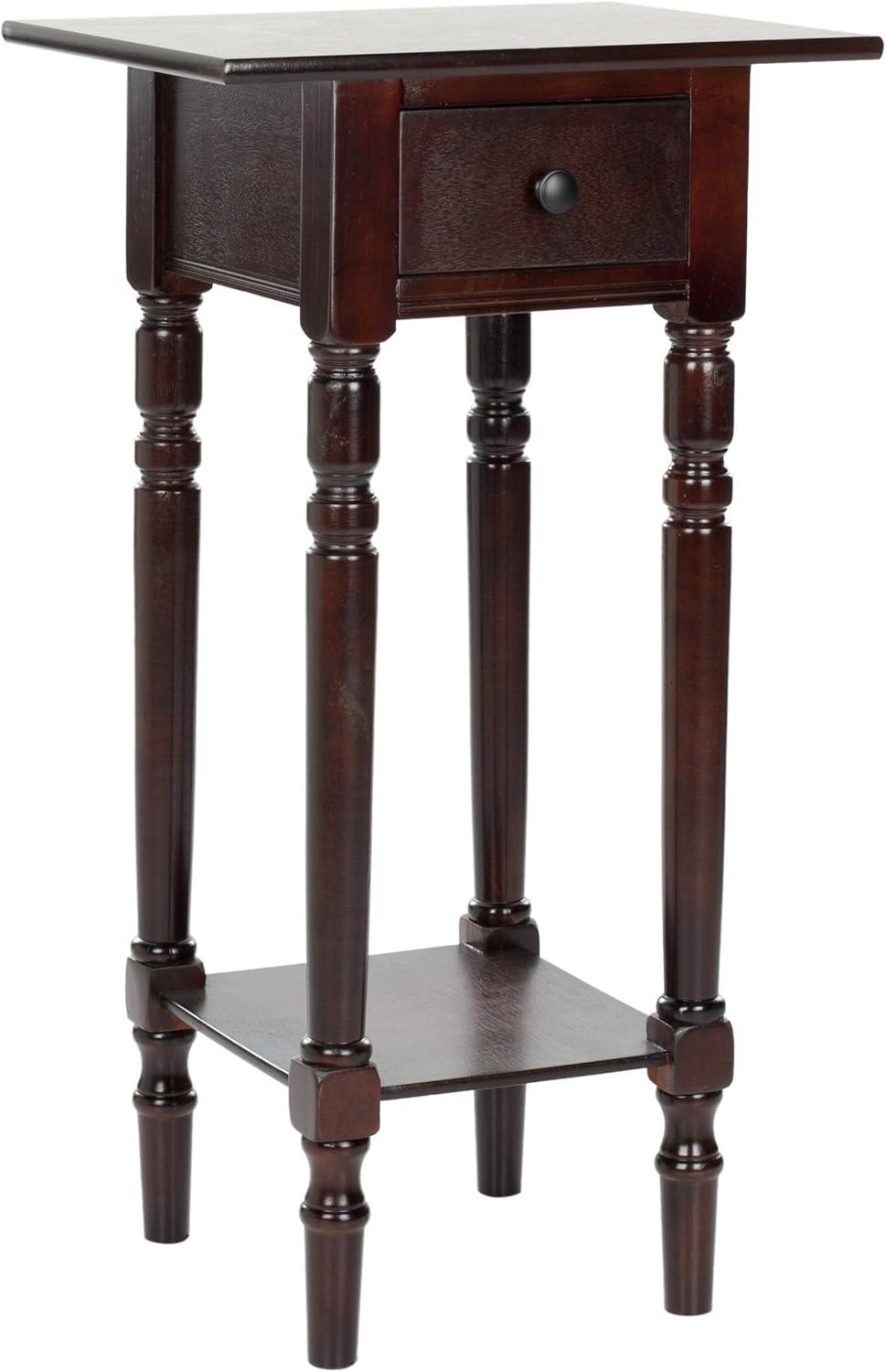 Transitional Dark Cherry Rectangular Side Table with Storage Drawer