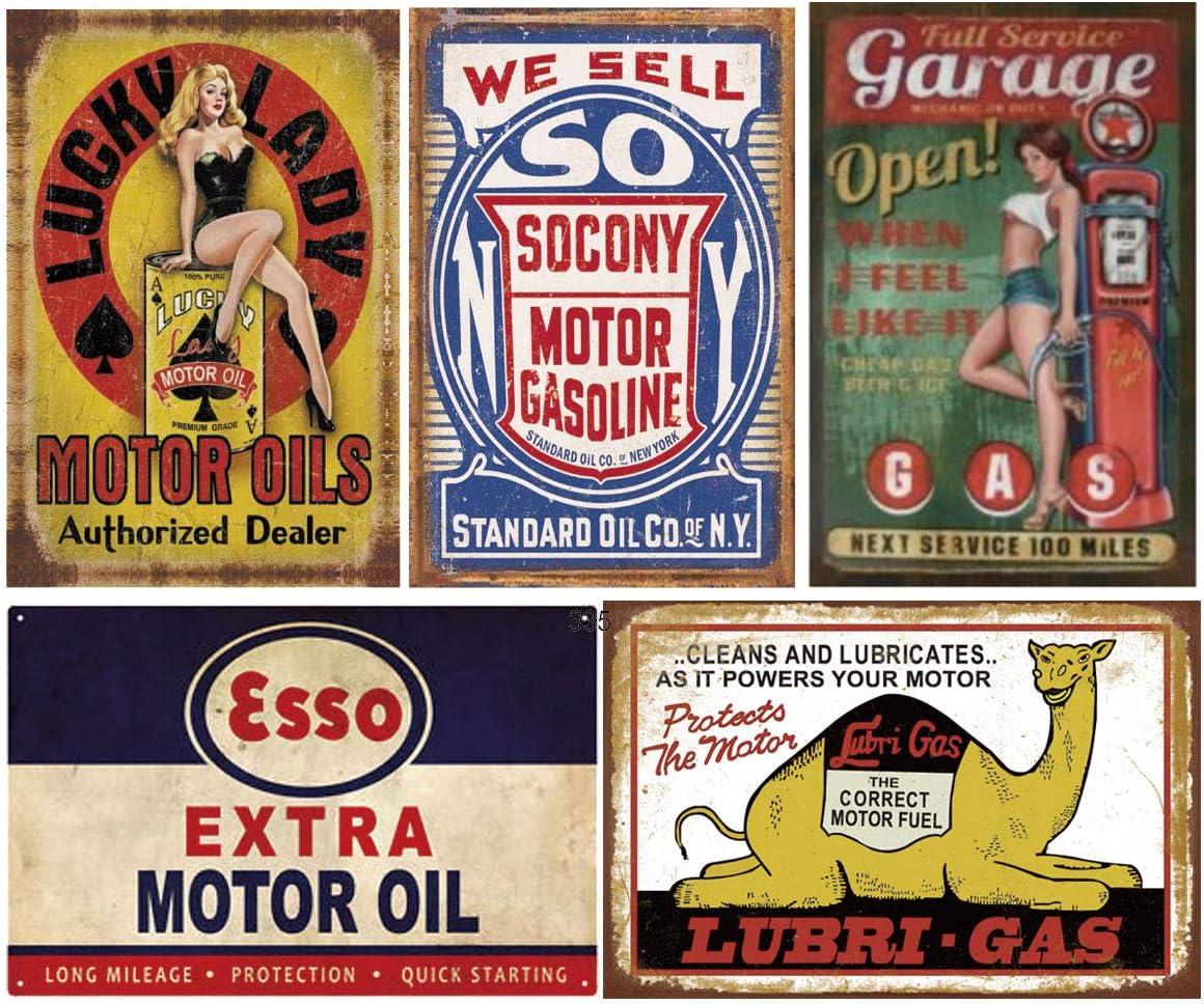 Reproduced Vintage Tin Sign Pack, Gas Oil Retro Advert Antique Metal Signs for Garage Man Cave Bar Kitchen, Nostalgic Car Decor, 8x12 Inch (35 Pieces A)