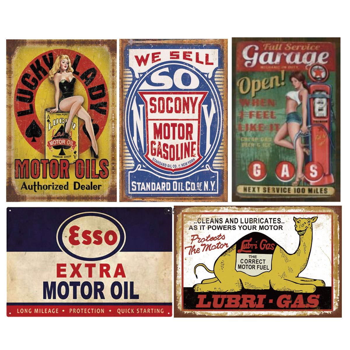 Reproduced Vintage Tin Sign Pack, Gas Oil Retro Advert Antique Metal Signs for Garage Man Cave Bar Kitchen, Nostalgic Car Decor, 8x12 Inch (35 Pieces A)