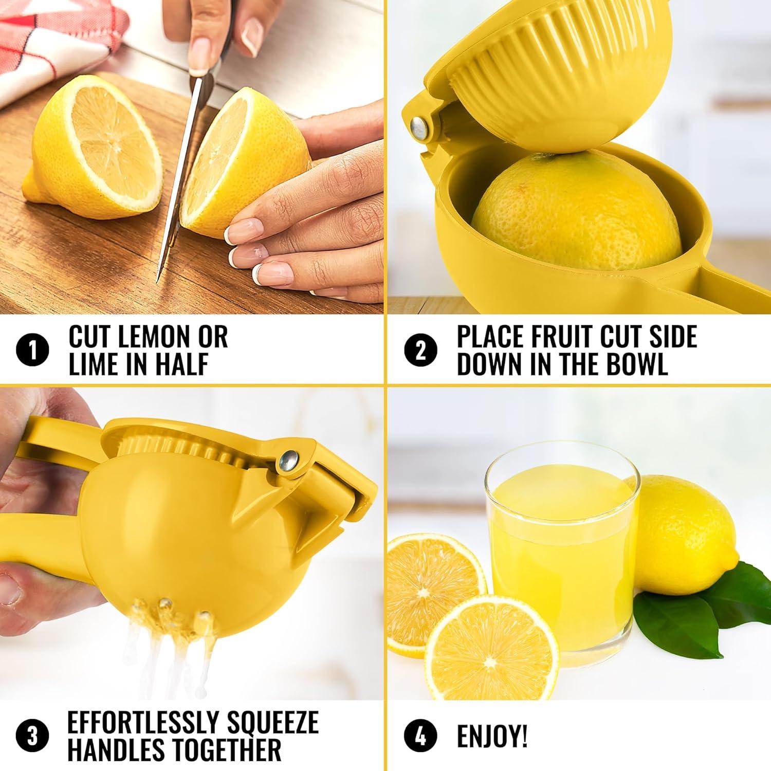 Zulay Kitchen Metal Lemon Squeezer Citrus Juicer Manual Press for Extracting the Most Juice Yellow