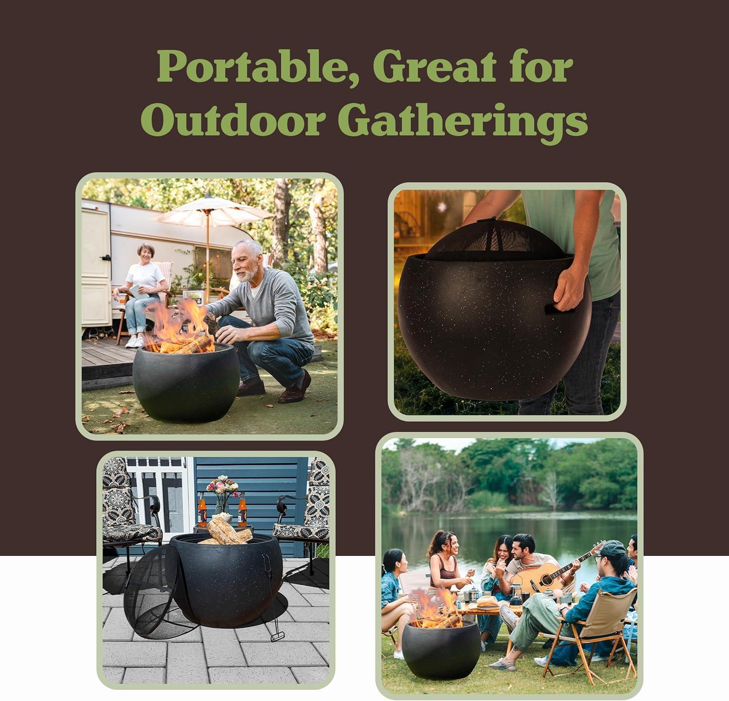 Pure Garden 24" Magnesium Oxide Round Outdoor Fire Pit Set Black: Includes Poker, Cover, 4200 BTU Output