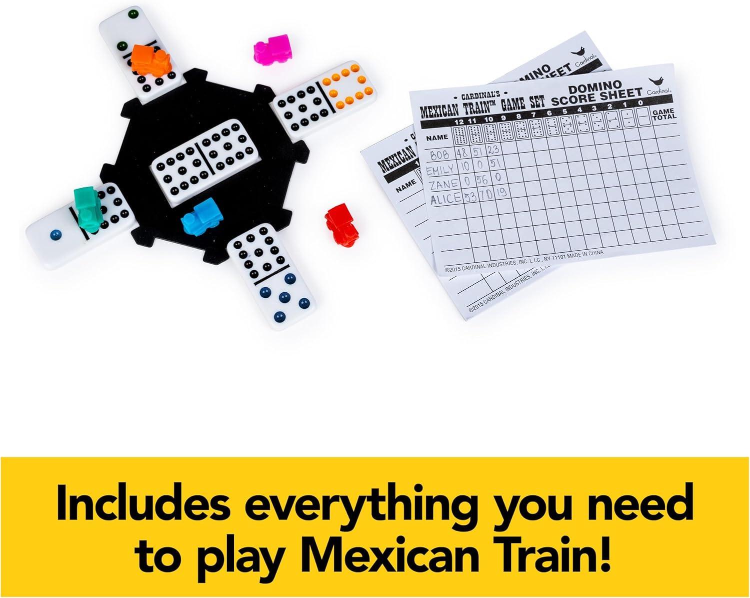 Spin Master Games, Mexican Train Dominoes Set Tile Board Game in Aluminum Carry Case Games with Colorful Trains for Family Game Night, for Adults & Kids Ages 8+