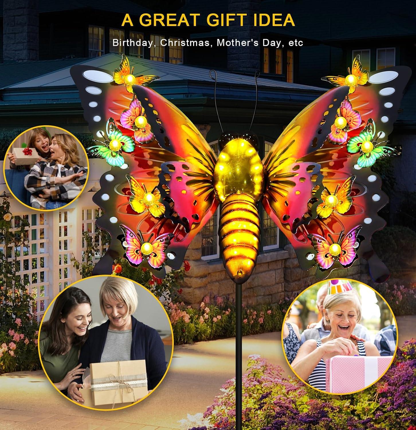 Solar Garden Lights Outdoor Decor,Metal Large 41" Solar Butterfly Garden Decor,Waterproof Butterfly Decoration Decorative Stakes Lights,Gardening Gifts For Mom Women,Fairy Accessories For Yard Lawn