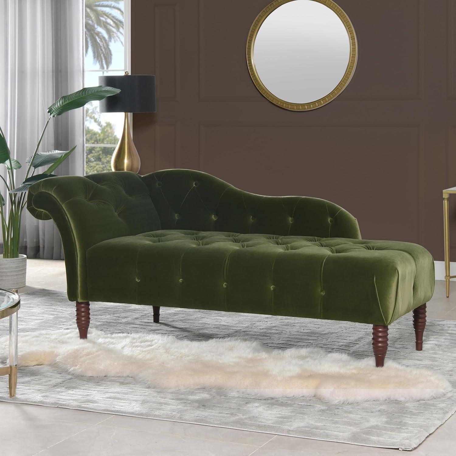 Jennifer Taylor Home Samuel Tufted Roll Arm Chaise Lounge Olive Green Velvet