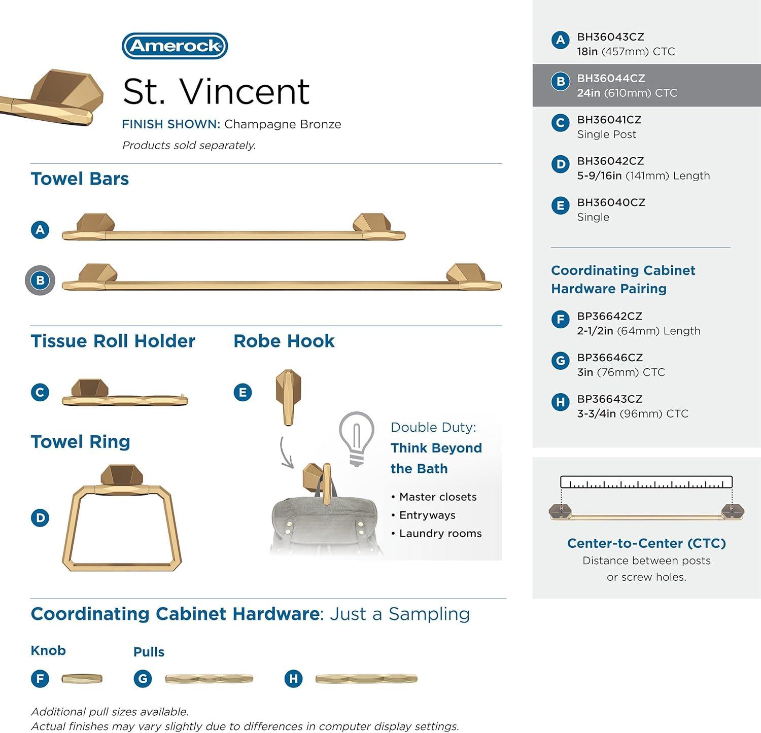 Amerock St. Vincent Champagne Bronze 24 inch (610mm) Towel Bar