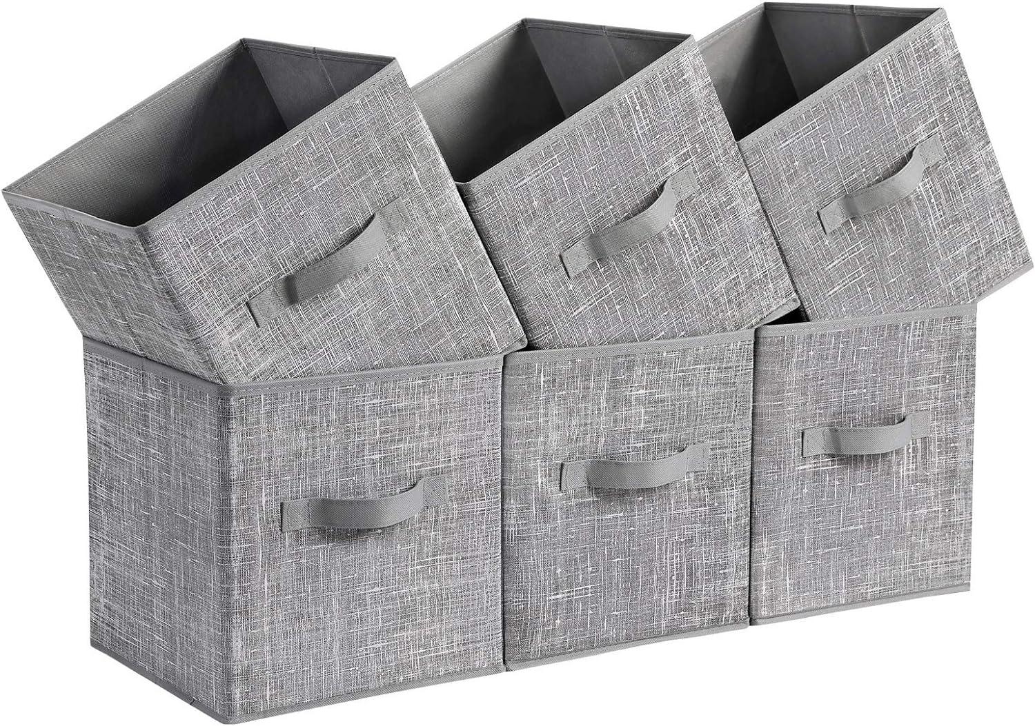 SONGMICS 6 Pack Storage Cubes 11-Inch Non-Woven Fabric Bins with Double Handles Closet Organizers for Shelves Gray