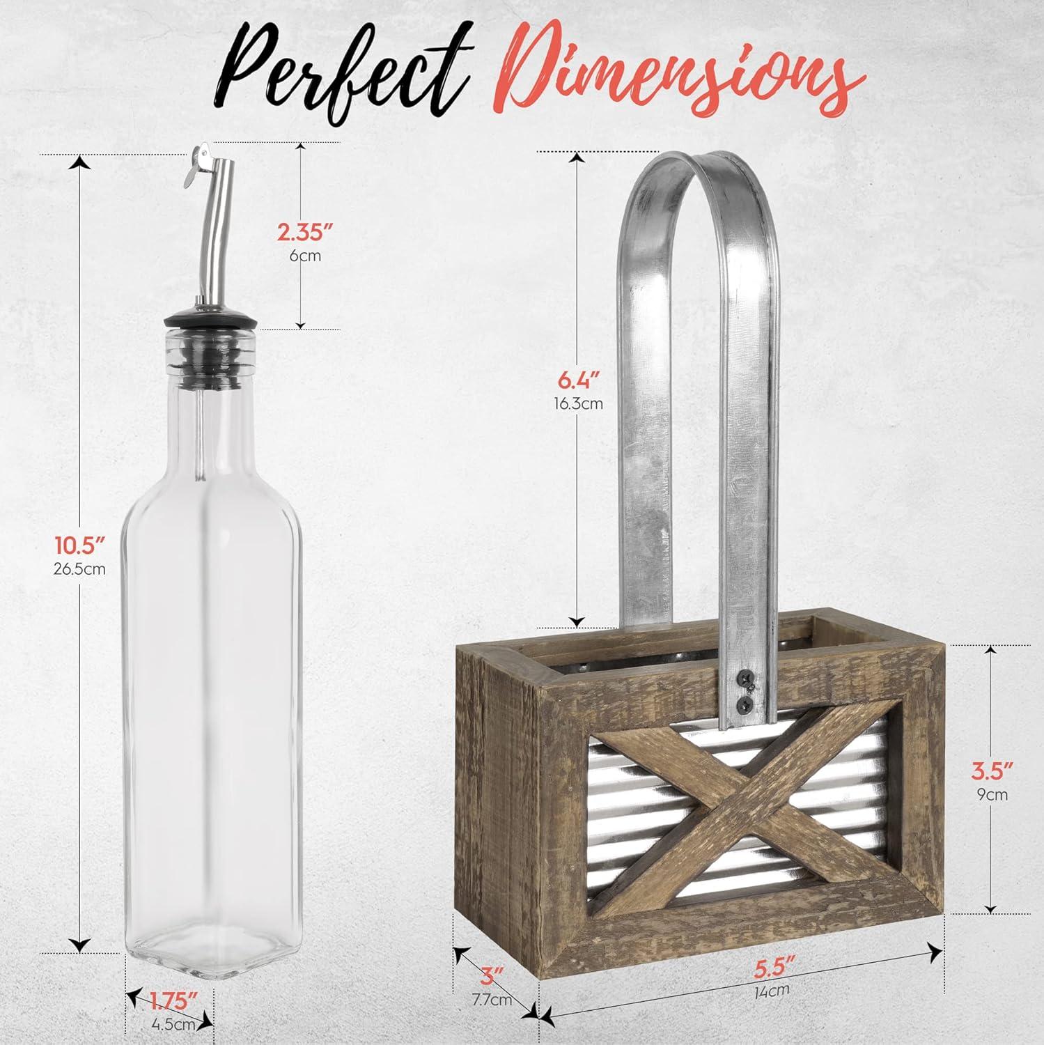 Autumn Alley Rustic Farmhouse Oil and Vinegar Dispenser Set with Galvanized Holder – Farmhouse Kitchen Decor