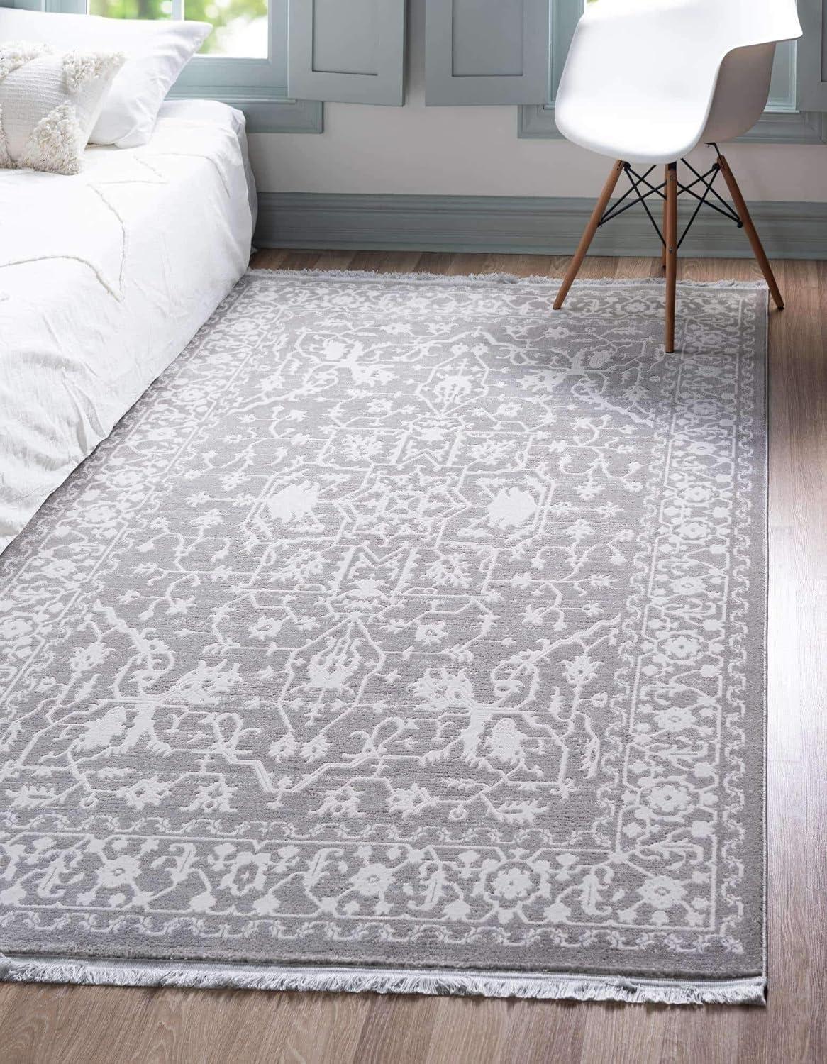 Light Gray Abstract Synthetic Easy Care Stain-Resistant Area Rug 10' x 13'