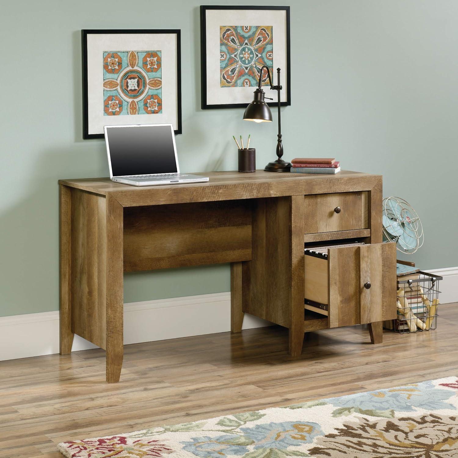 Sauder Dakota Pass Desk Brown : Farmhouse Style, Adult Assembly, MDF Frame, Paper Veneer Surface, Drawer Storage