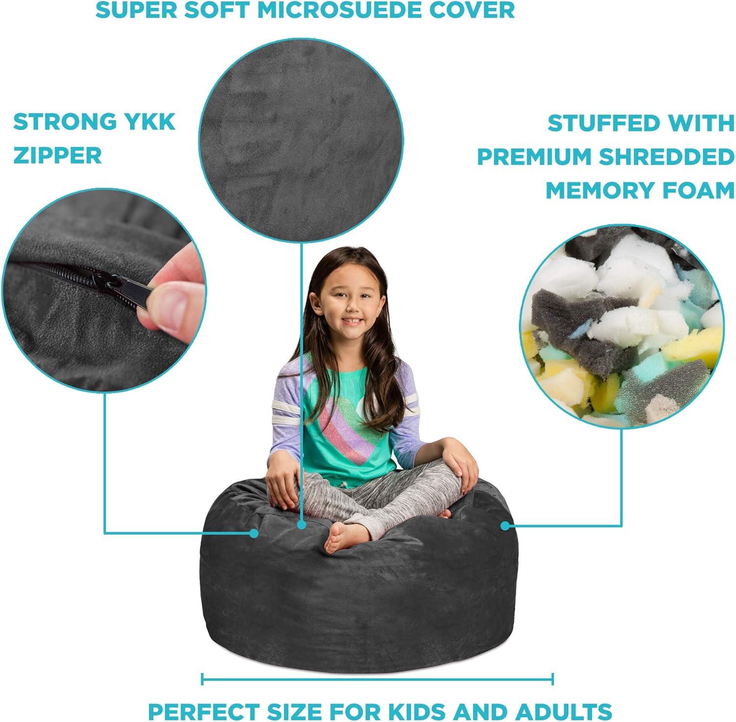 Charcoal Microsuede Kids Round Bean Bag Chair