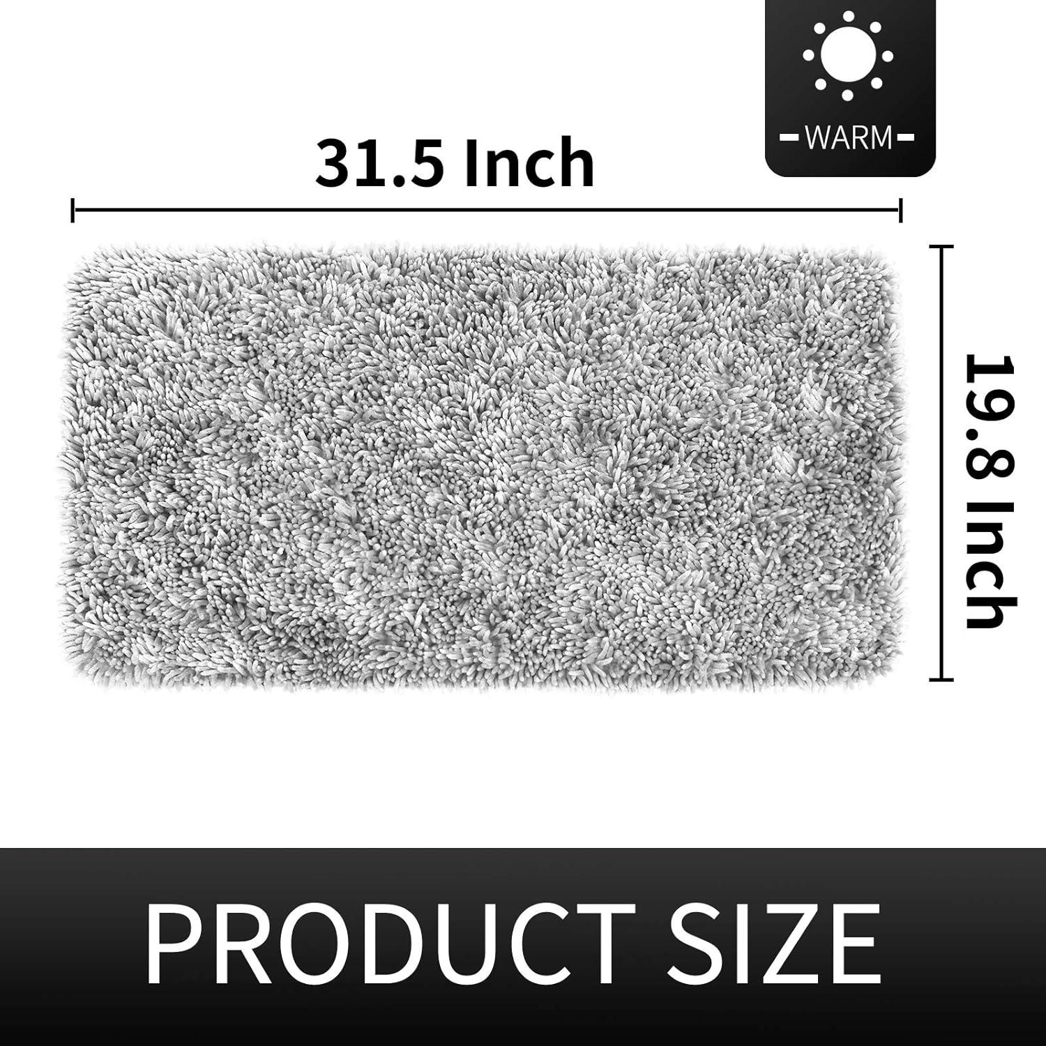 Bathroom Rug Mat, Extra Soft and Absorbent Luxury Chenille Shaggy Bath Rugs Non Slip, Machine Washble Dry, Plush Floor Carpet for Tub, Shower, and Bath Room, Light Gray