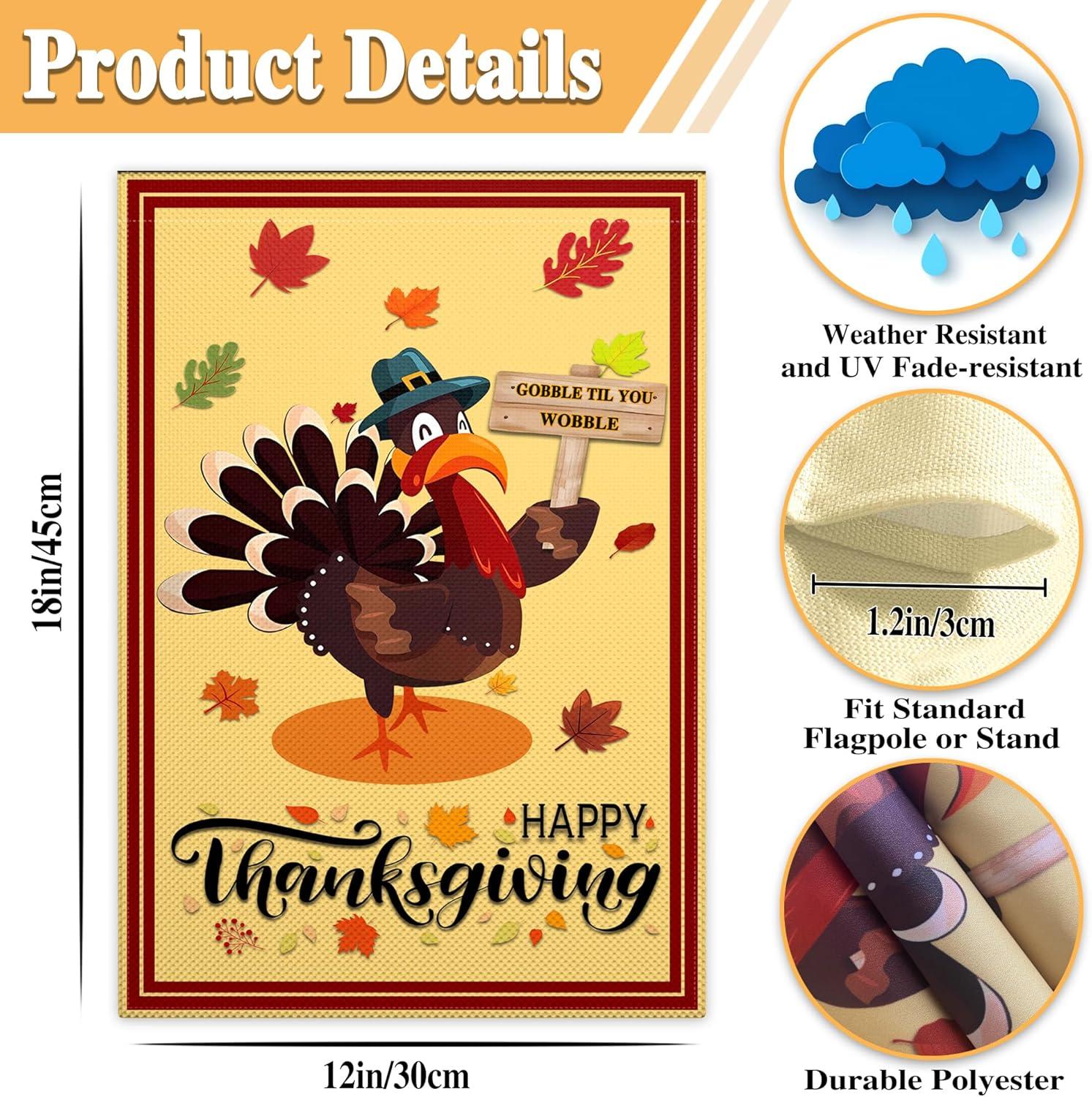 Thanksgiving Garden Flag,Happy Thanksgiving Flags 12 x 18 Inch Thanksgiving House Flag Double-Sided 2 Layer Thanksgiving Turkey House Flag For Thanksgiving Decoration