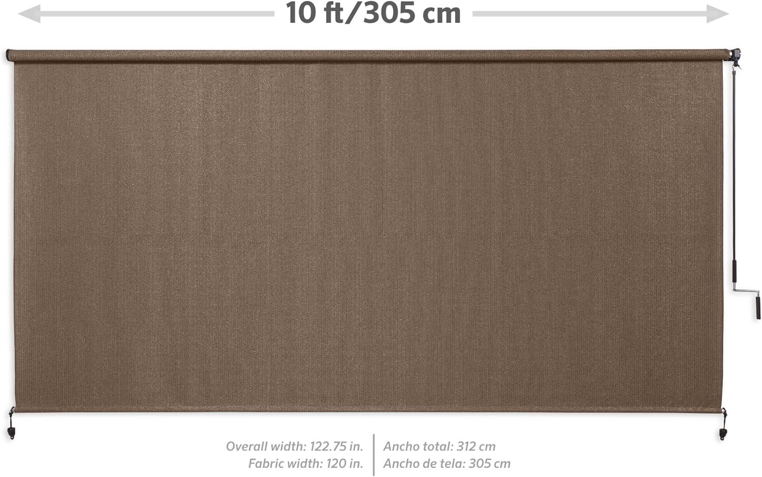 Walnut Cordless UV Blocking Fade Resistant Fabric Exterior Roller Shade 120 in. W x 96 in. L