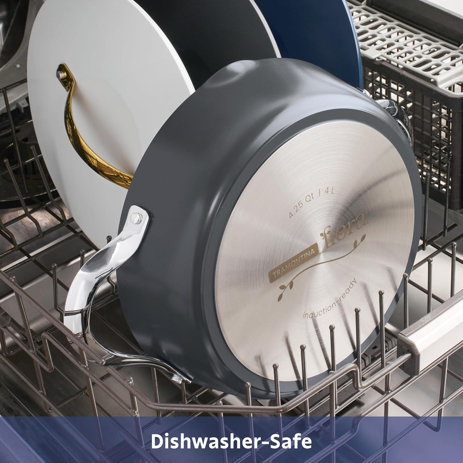 Tramontina Fiora 4.25-Quart Multipurpose Ceramic Non Stick Cooking Pan with Lid, White