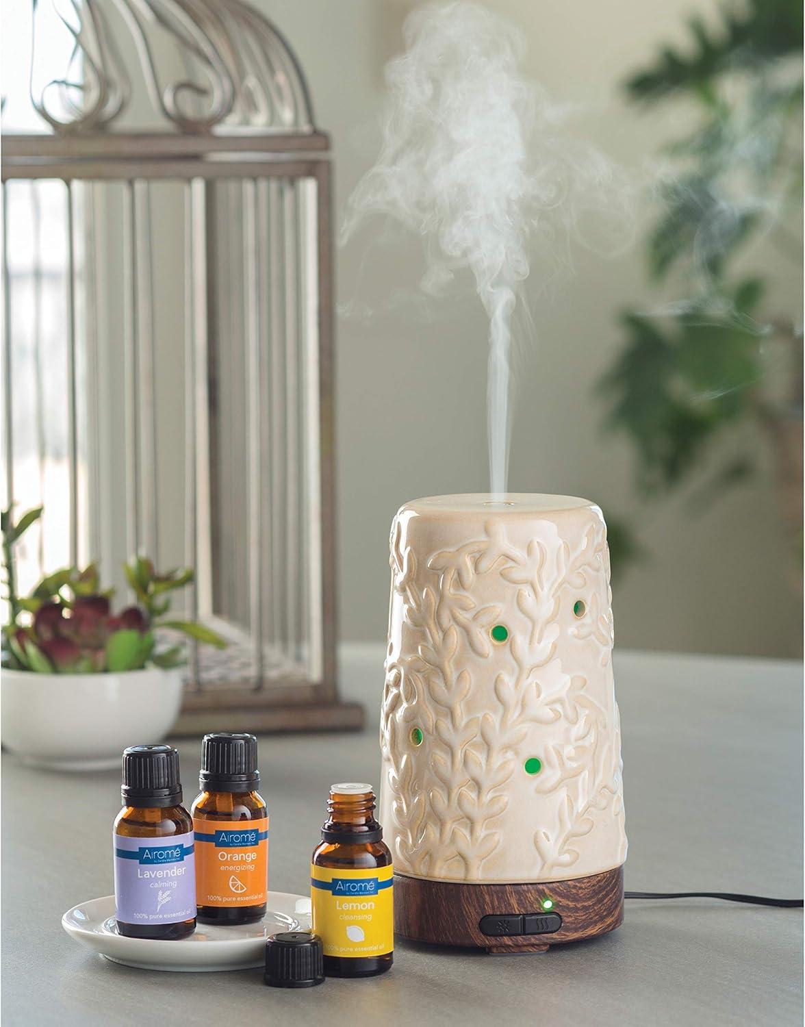 Airome 100 mL Ultrasonic Essential Oil Diffuser, Flourish, Cream ceramic
