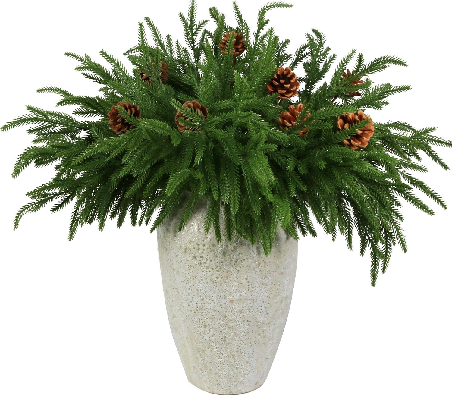 Bibana 12 Pcs Artificial Norfolk Pine Branches with 8PCS Pine Cone 18" Plastic Christmas Plants Decor Faux Greenery Stems Pine Picks Outdoor Faux Plants for Xmas Indoor, Front Porch Home Decor