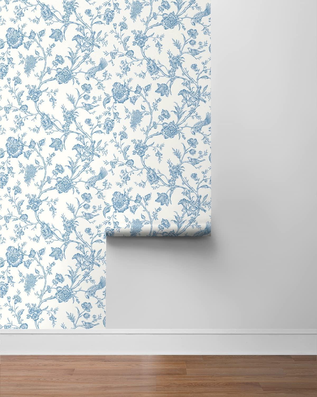 NextWall Carolina Blue Jasmine Chinoiserie Peel and Stick Wallpaper