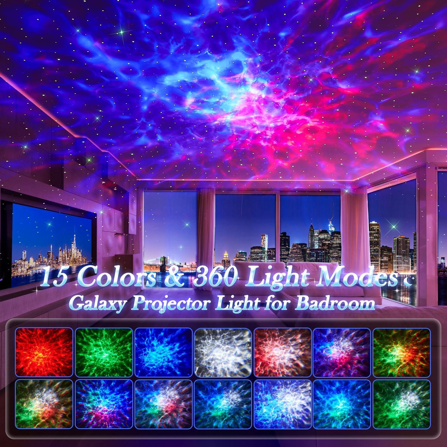 Blue 15-Color Galaxy Star Projector with Bluetooth Speaker