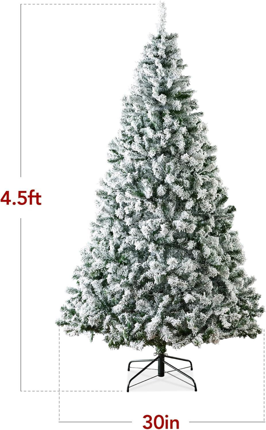 Best Choice Products 4.5ft Snow Flocked Christmas Tree, Premium Holiday Pine Branches, Foldable Metal Base