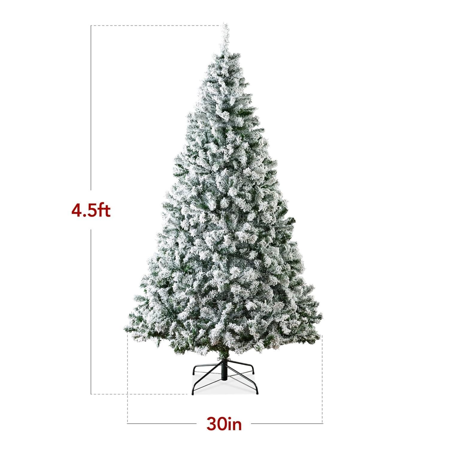 Best Choice Products 4.5ft Snow Flocked Christmas Tree, Premium Holiday Pine Branches, Foldable Metal Base