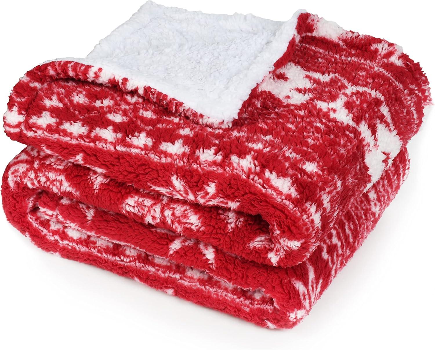 Catalonia Sherpa Throw Blanket, Super Soft Warm Fuzzy Comfy Snowflake Blankets, Reversible Fluffy Throws, Holiday Theme Blanket 50X60 inches