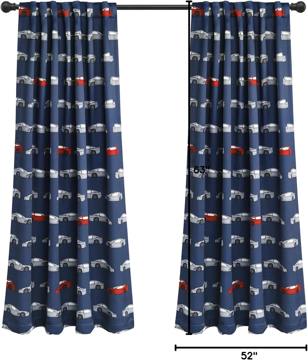 Kids' Race Cars Room Darkening Window Curtain Set Navy/Red - Lush Décor