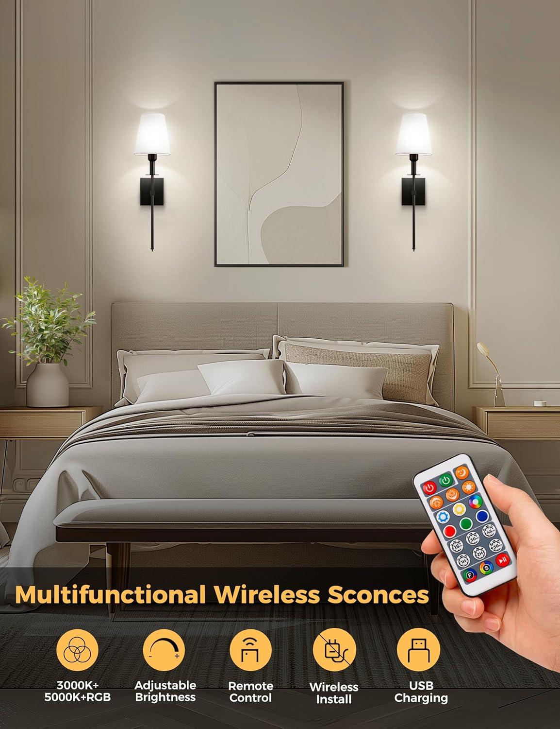 Battery Operated Black Wall Sconce Set Of 2,not Hardwired Fixture Wireless Wall Light ,dimmable Picture Sconces Cordless ,Easy To Install Battery Powered Lamp,for Bedroom, Lounge, Farmhouse Gallery