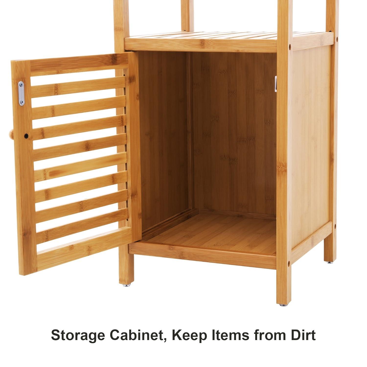 Bamboo Bathroom Storage Floor Cabinet, 4 Tiers Multifunctional Floor Shelving Unit, Free Standing Tower Corner Rack, Natural UBCB50Y