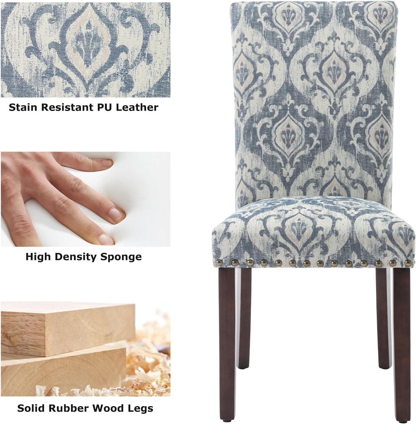 COLAMY Upholstered Parsons Dining Chairs Set of 4, Fabric Dining Room Kitchen Side Chair with Nailhead Trim and Wood Legs - Dark Grey