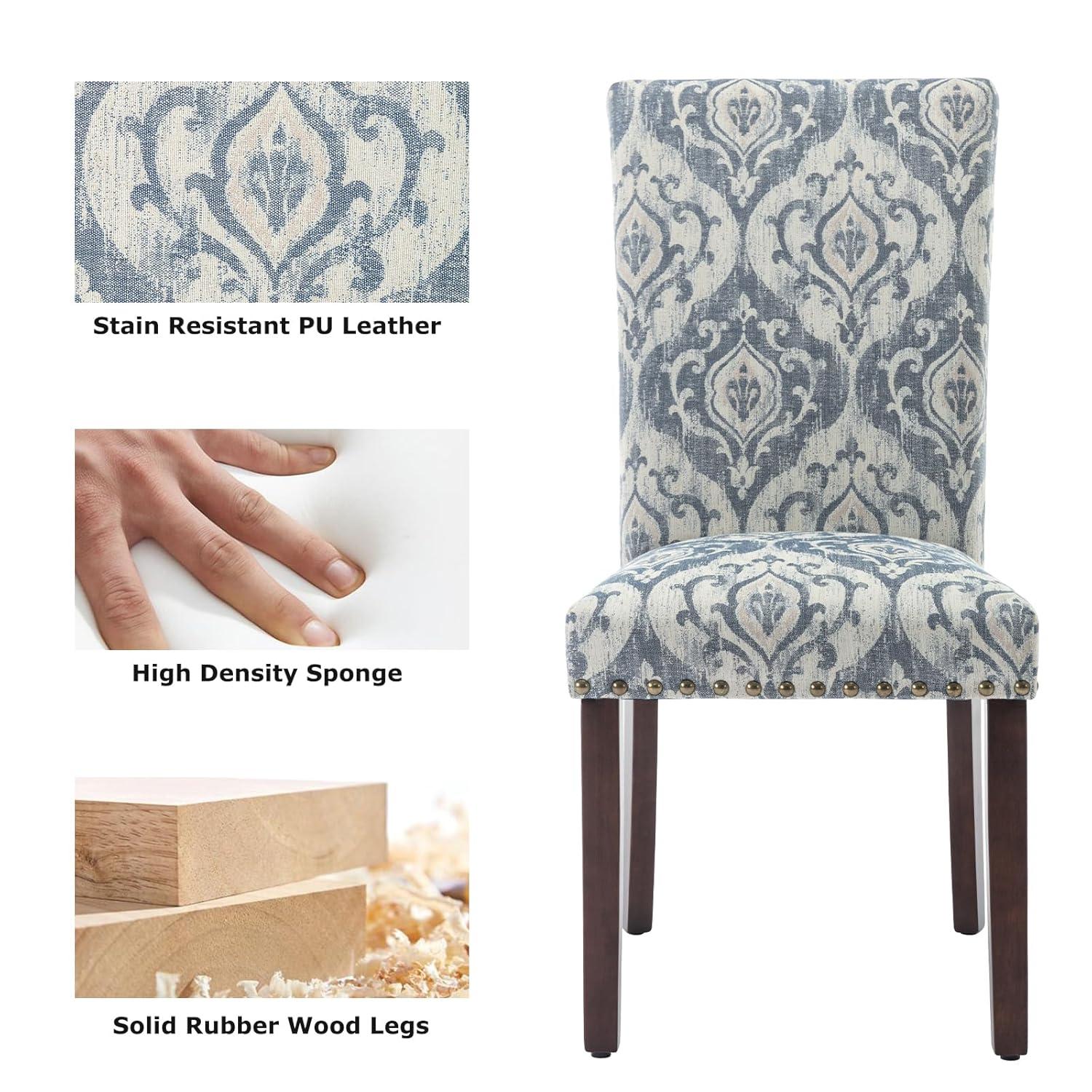 COLAMY Upholstered Parsons Dining Chairs Set of 4, Fabric Dining Room Kitchen Side Chair with Nailhead Trim and Wood Legs - Dark Grey