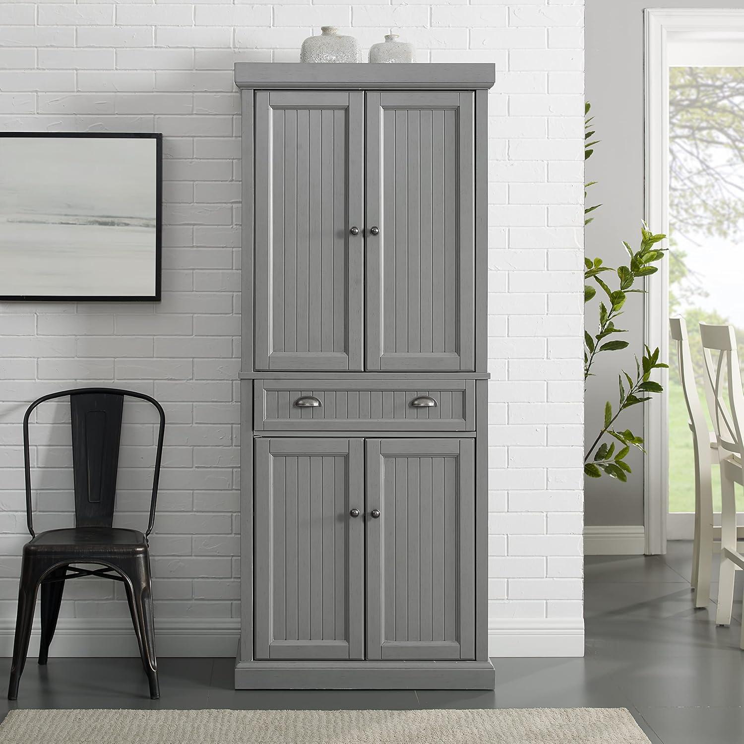 Seaside Distressed Gray 72'' Coastal Kitchen Pantry