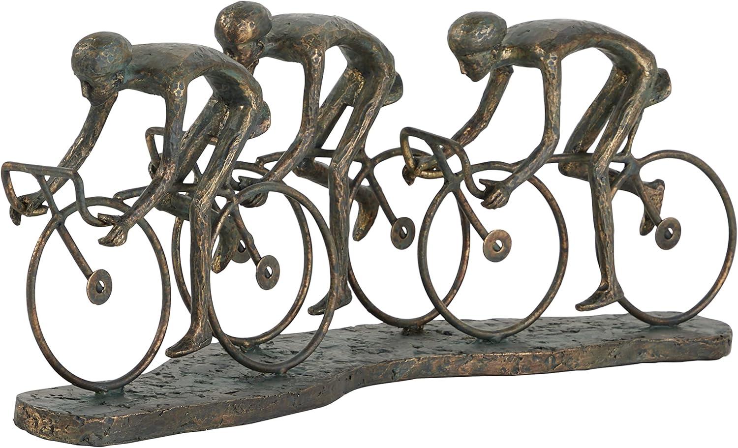 9" x 8" Bronze Polystone People Sculpture with Bike, by DecMode