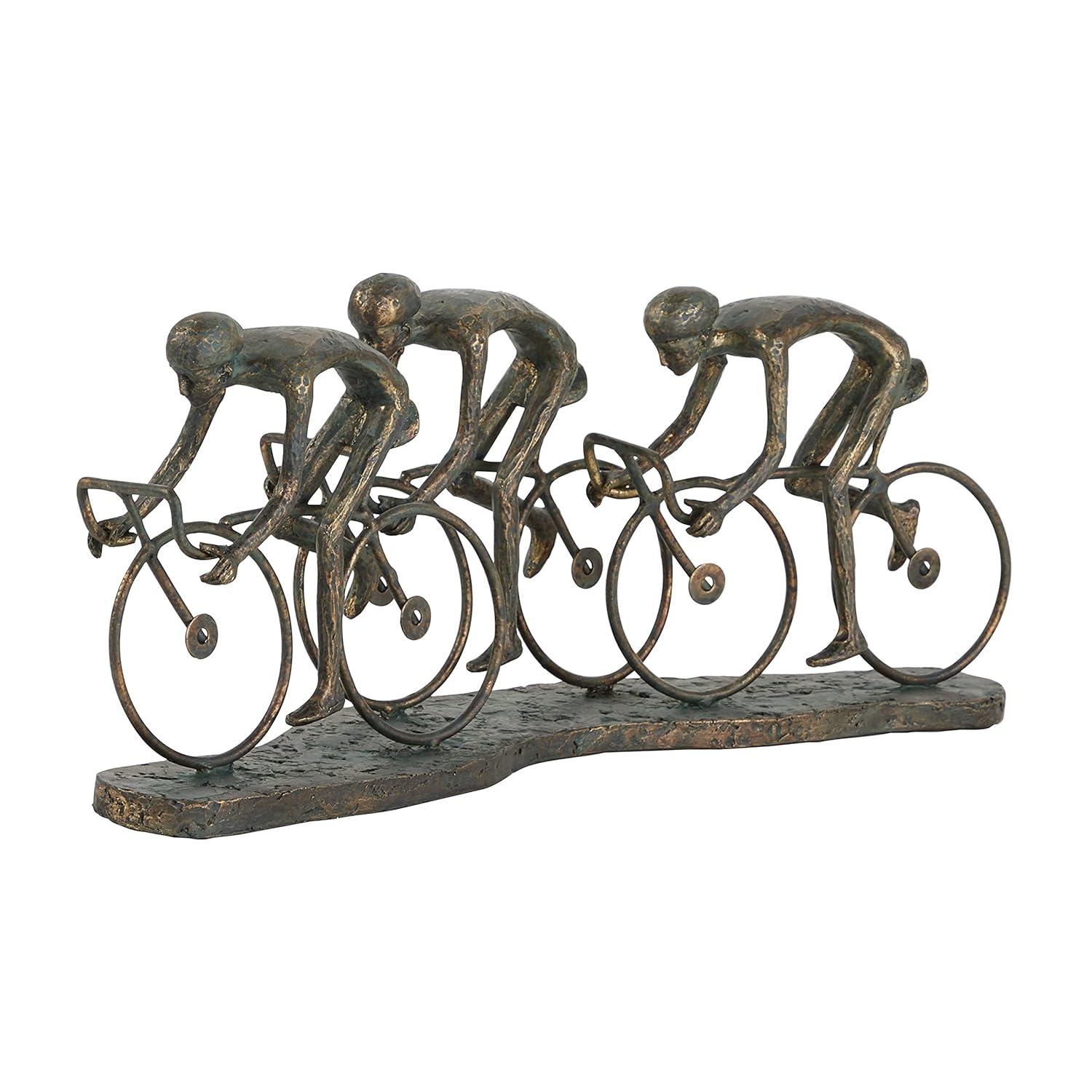 9" x 8" Bronze Polystone People Sculpture with Bike, by DecMode