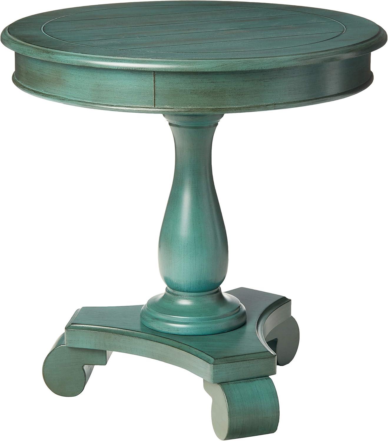 Avalon Caribbean Blue Hand Painted Round Wood Accent Table